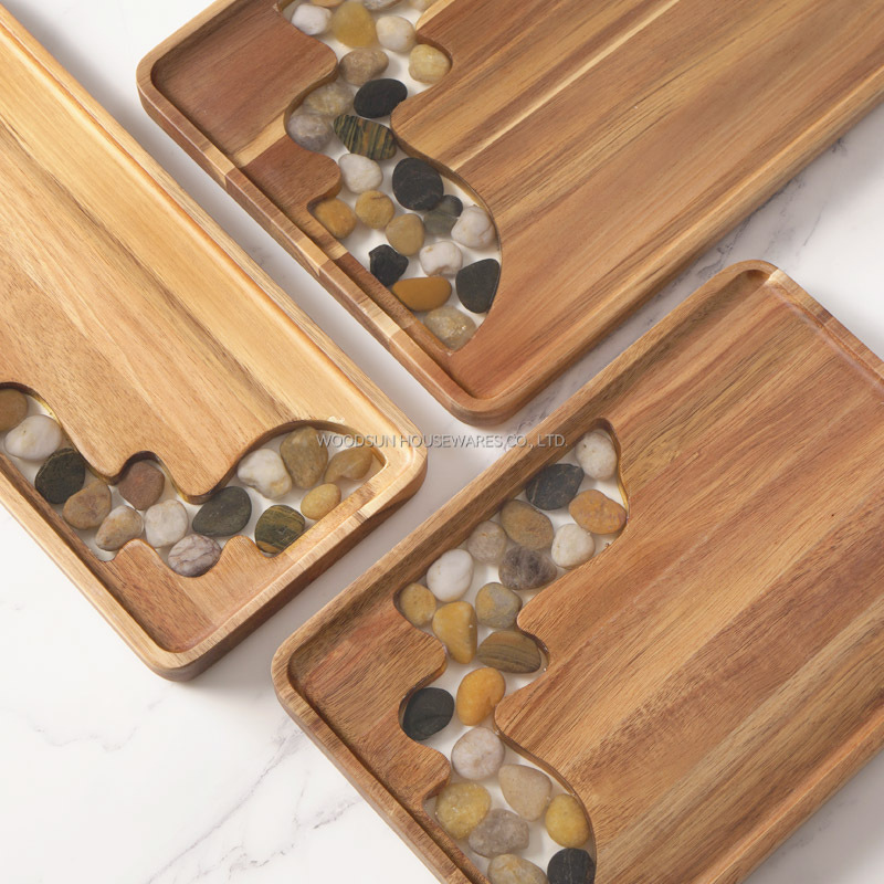 Woodsun Eco Friendly Appetizer Serving Wooden Stone Steak Plate For Food