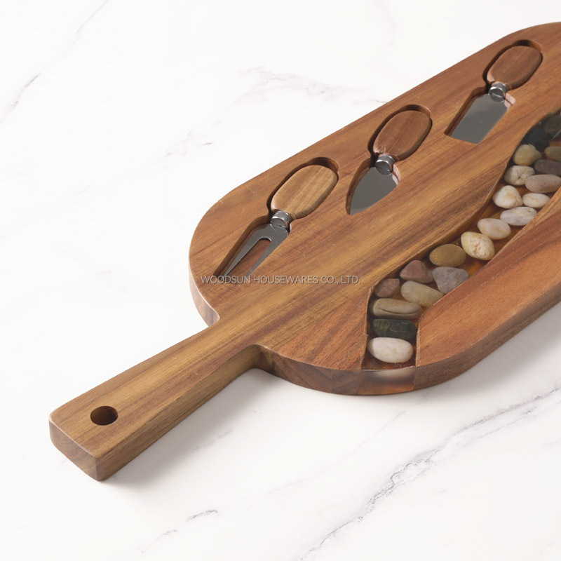 Woodsun Manufacturer 2025 Resin Wooden Cheese Board And Knife Set Charcuterie Board Wood