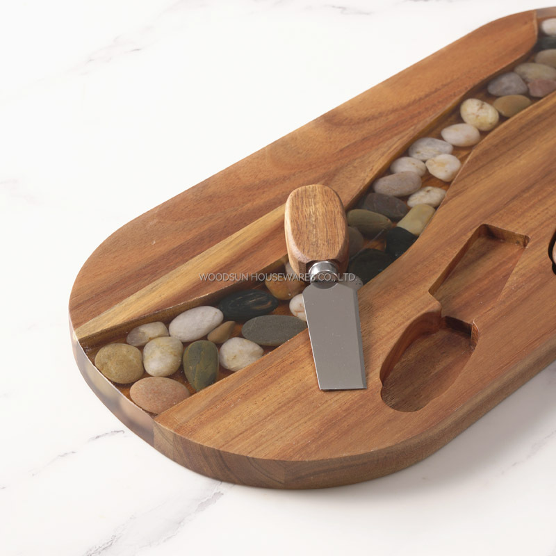 Woodsun Manufacturer 2025 Resin Wooden Cheese Board And Knife Set Charcuterie Board Wood