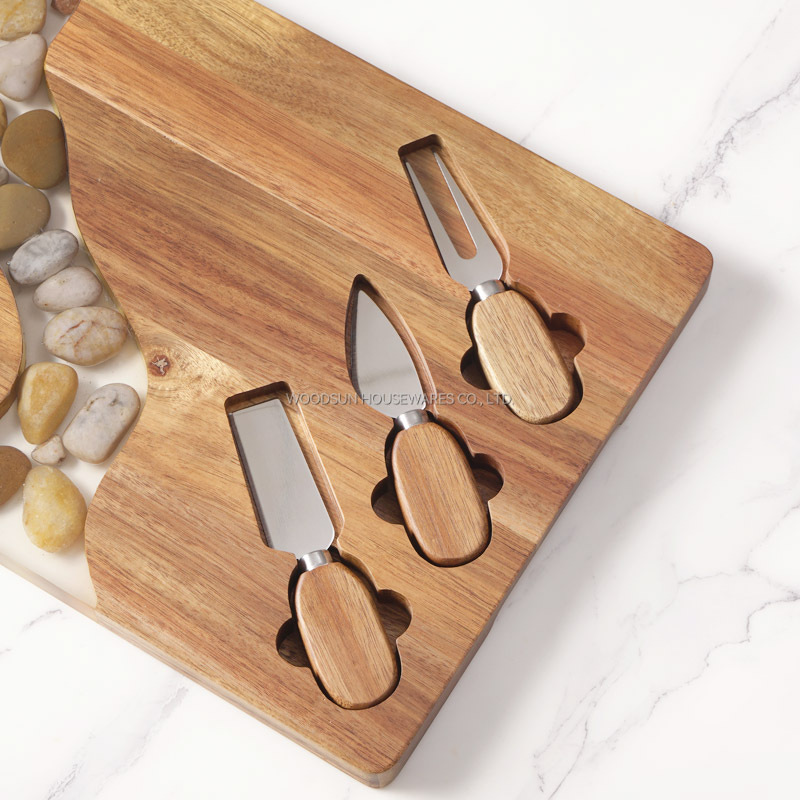 Woodsun Manufacturer 2025 Custom Made Resin Charcuterie Board Wholesale Cheese Boards With Knife