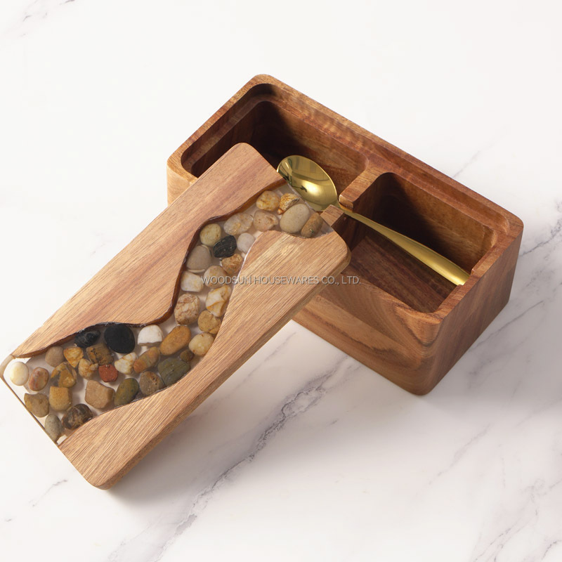 Woodsun Custom Manufacturer Grids Design Sugar Salt Spice Wooden Canisters With Spoon 2025