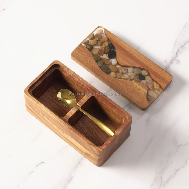 Woodsun Custom Manufacturer Grids Design Sugar Salt Spice Wooden Canisters With Spoon 2025