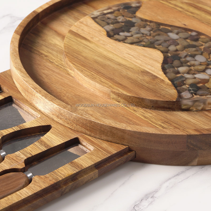 Woodsun Manufacturer 2025 Drawer Type Wood Resin Cheese Board Charcuterie Board Custom Wood