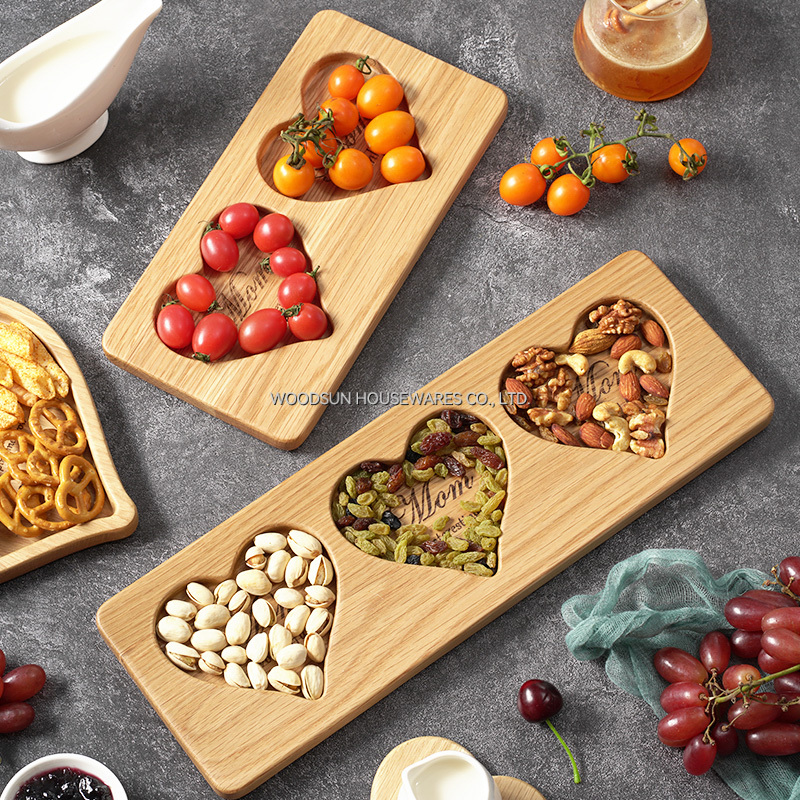 Woodsun Heart Shape Mothers Day Snack Wood Dessert Service Plates for Food Kids