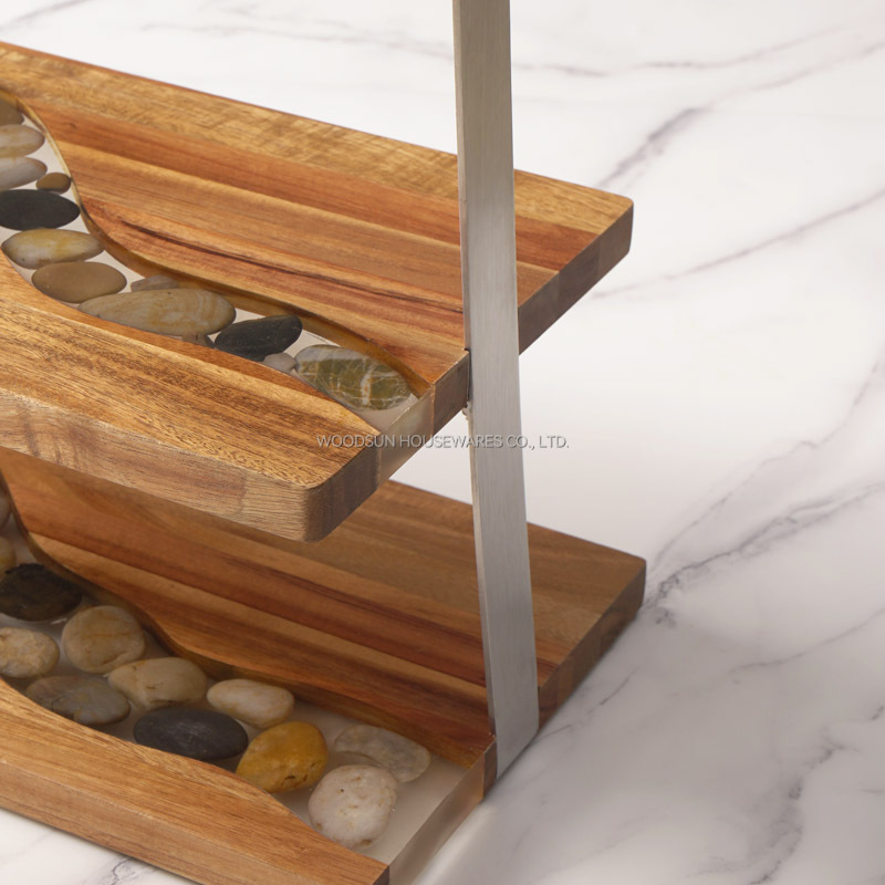 Woodsun Wood Cupcake Stand 2 Tiered round Serving Tray Desserts and Appetizer Display Riser