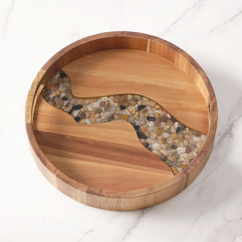 Woodsun Factory Manufacturer Round Wooden Modern Serving Trays For Restaurant