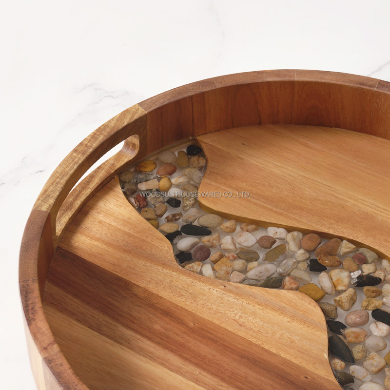 Woodsun Factory Manufacturer Round Wooden Modern Serving Trays For Restaurant
