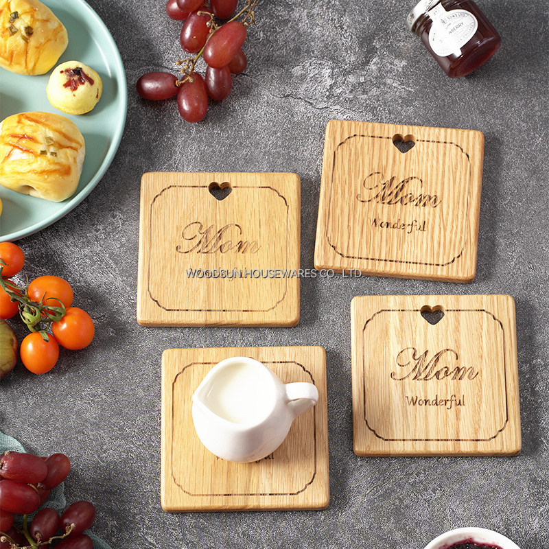 Woodsun 2024 Natural Mother's Day Gift Place Mats Wood Coffee Coaster Set for Sale