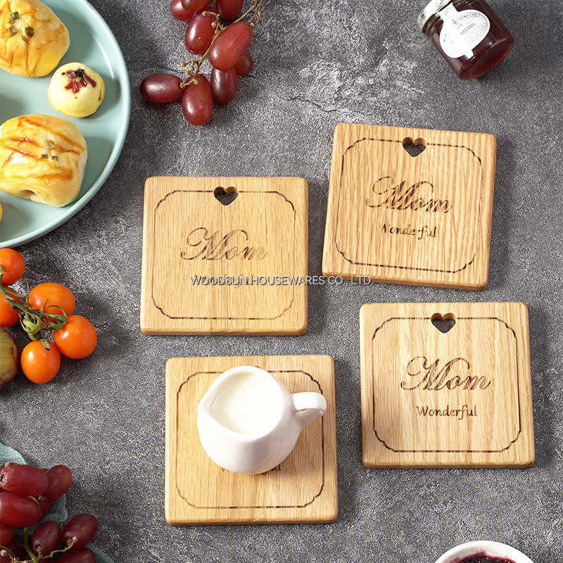 Woodsun 2024 Natural Mother's Day Gift Place Mats Wood Coffee Coaster Set for Sale
