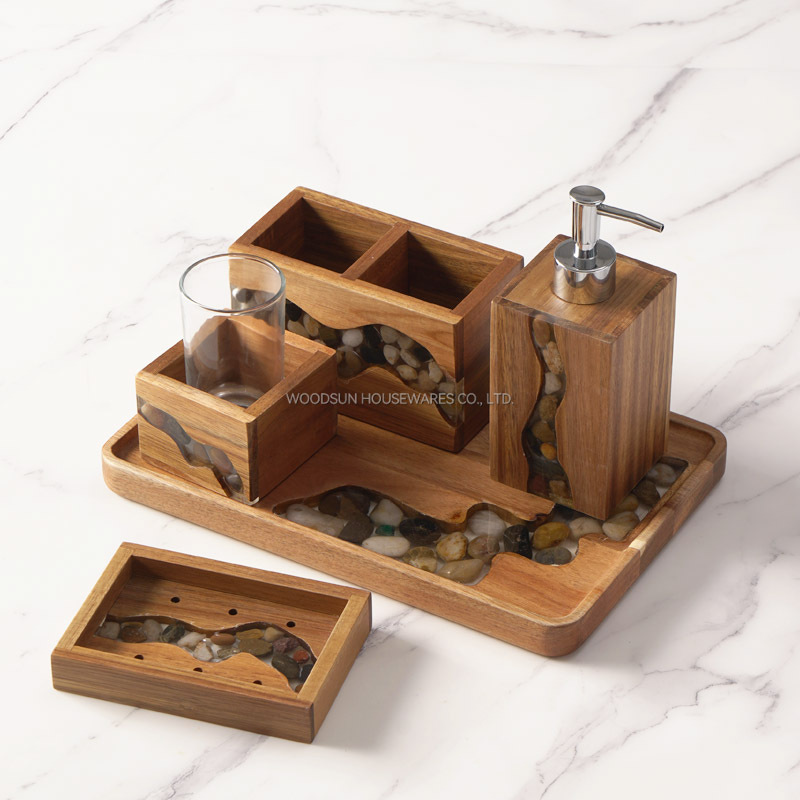 Woodsun Manufacturer Wooden Storage Bathroom Products Bathroom Accessory Set