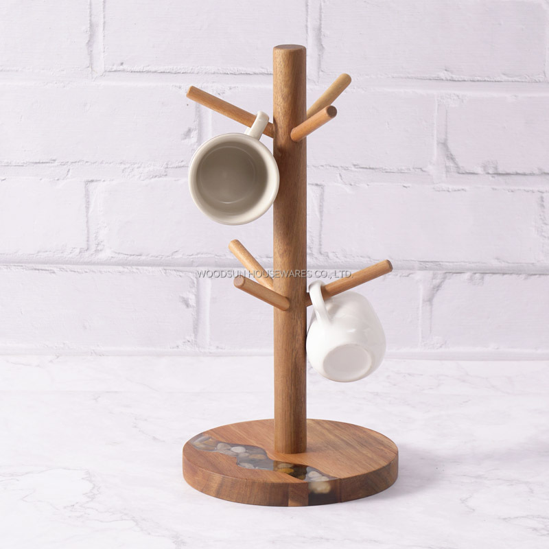 Woodsun Manufacturer Cup Holder Acacia Wood Mug Tree