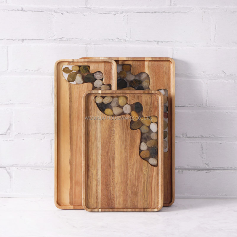 Woodsun Eco Friendly Appetizer Serving Wooden Stone Steak Plate For Food