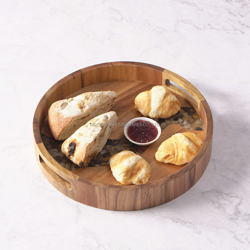 Woodsun Factory Manufacturer Round Wooden Modern Serving Trays For Restaurant