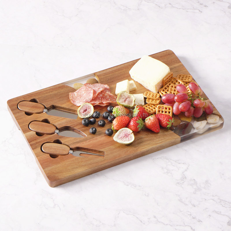 Woodsun Manufacturer 2025 Custom Made Resin Charcuterie Board Wholesale Cheese Boards With Knife