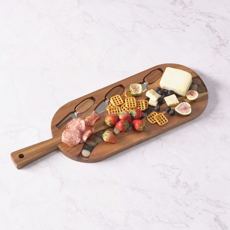 Woodsun Manufacturer 2025 Resin Wooden Cheese Board And Knife Set Charcuterie Board Wood
