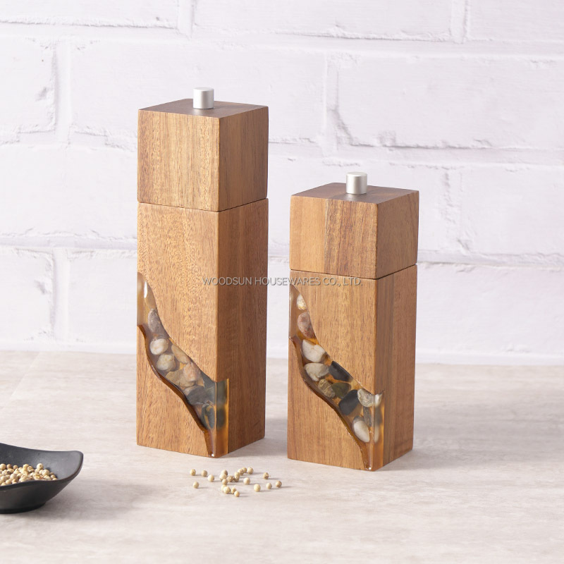 Woodsun Custom Manufacturer Wooden Acacia Salt And Pepper Grinder Set