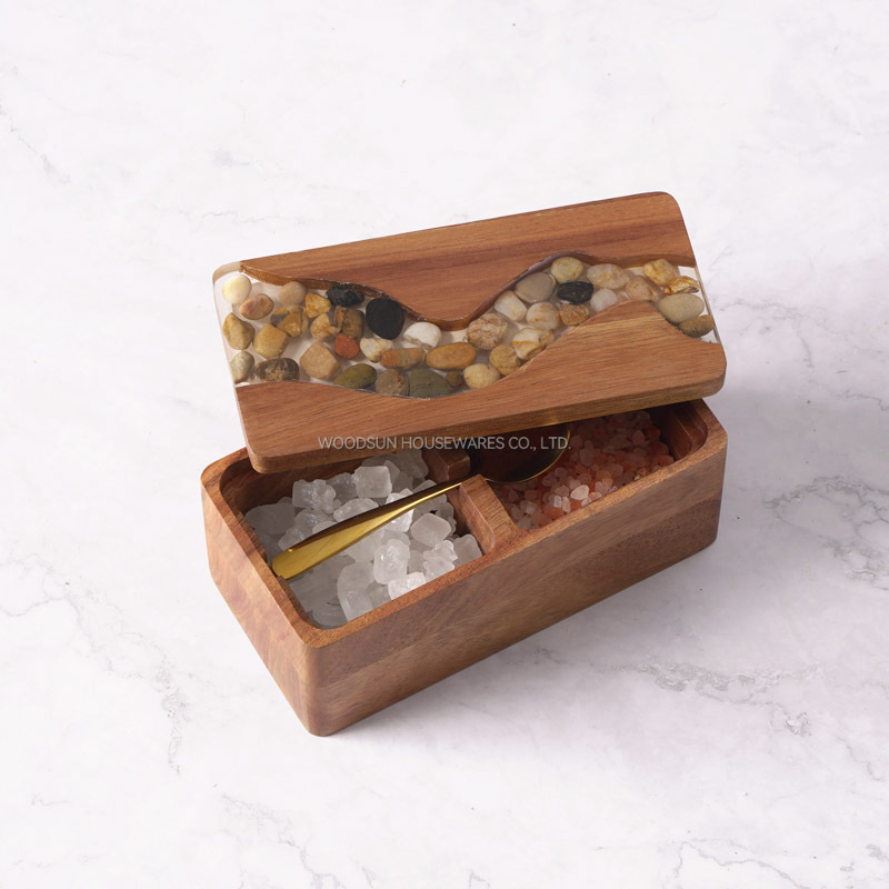 Woodsun Custom Manufacturer Grids Design Sugar Salt Spice Wooden Canisters With Spoon 2025