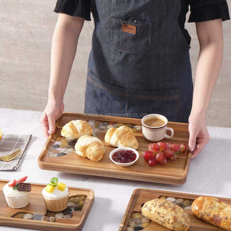 Woodsun Eco Friendly Appetizer Serving Wooden Stone Steak Plate For Food