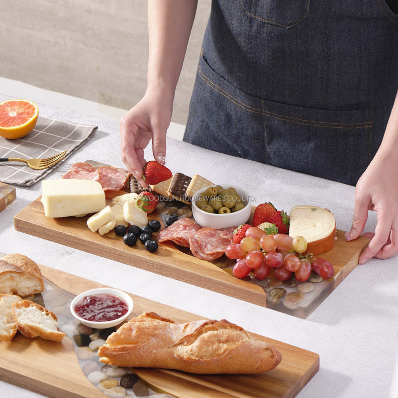 Woodsun 2025 NEW Resin Stone Custom Acacia Wooden Charcuterie Board