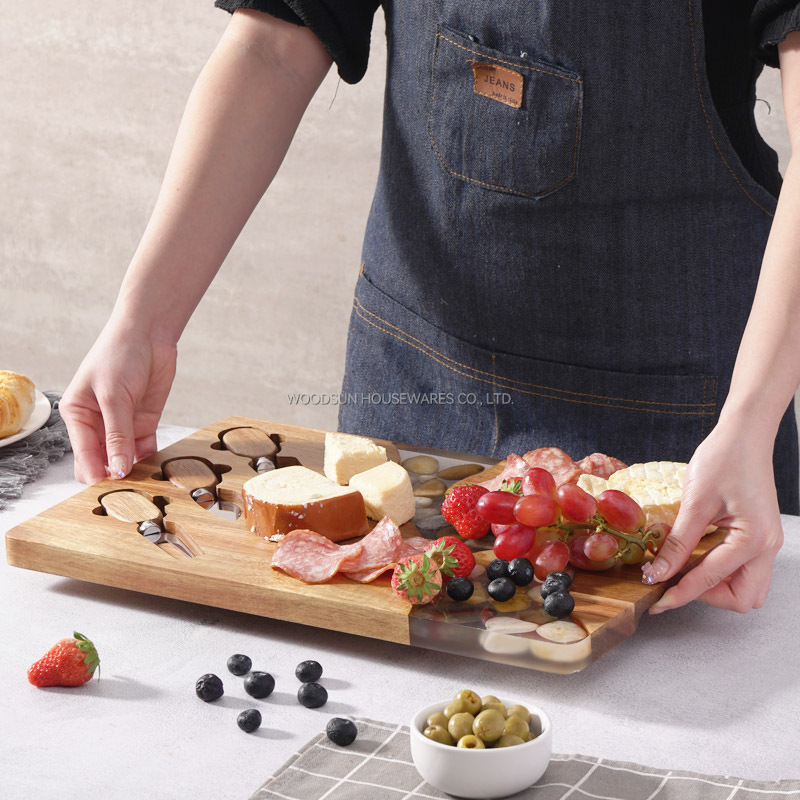 Woodsun Manufacturer 2025 Custom Made Resin Charcuterie Board Wholesale Cheese Boards With Knife