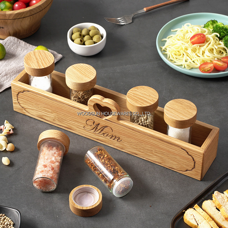 Woodsun Glass Salt and Pepper Rack Spice Bottle 2025 Gift