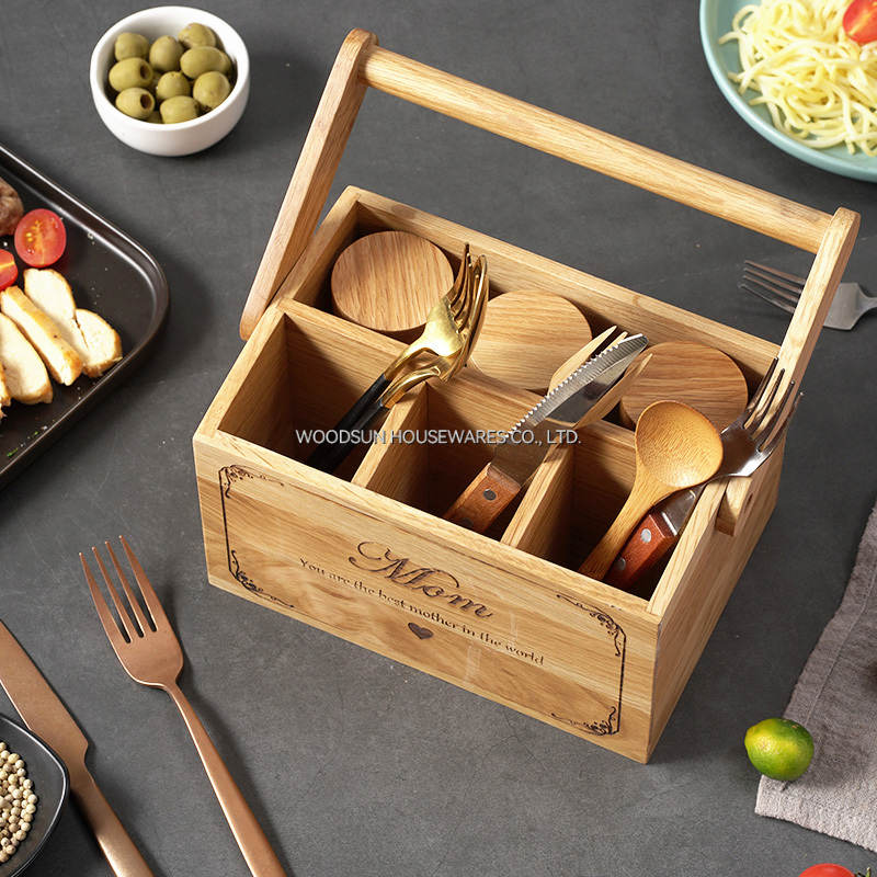 Woodsun Cutlery Drink Food Kitchen Storage Wood Gift Basket Wooden Handle