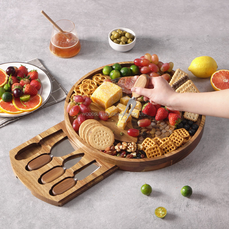 Woodsun Manufacturer 2025 Drawer Type Wood Resin Cheese Board Charcuterie Board Custom Wood