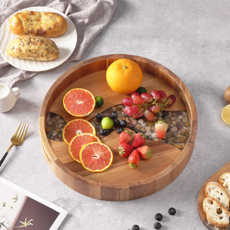 Woodsun Factory Manufacturer Round Wooden Modern Serving Trays For Restaurant