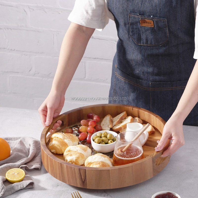 Woodsun Factory Manufacturer Round Wooden Modern Serving Trays For Restaurant