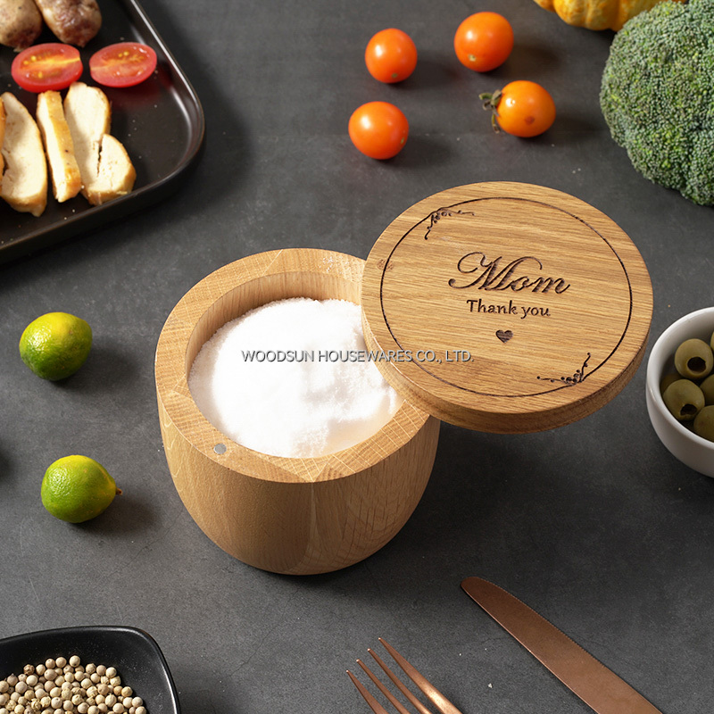 Woodsun Gift Mother's Day Salt Box Wooden Canisters Spice Canisters