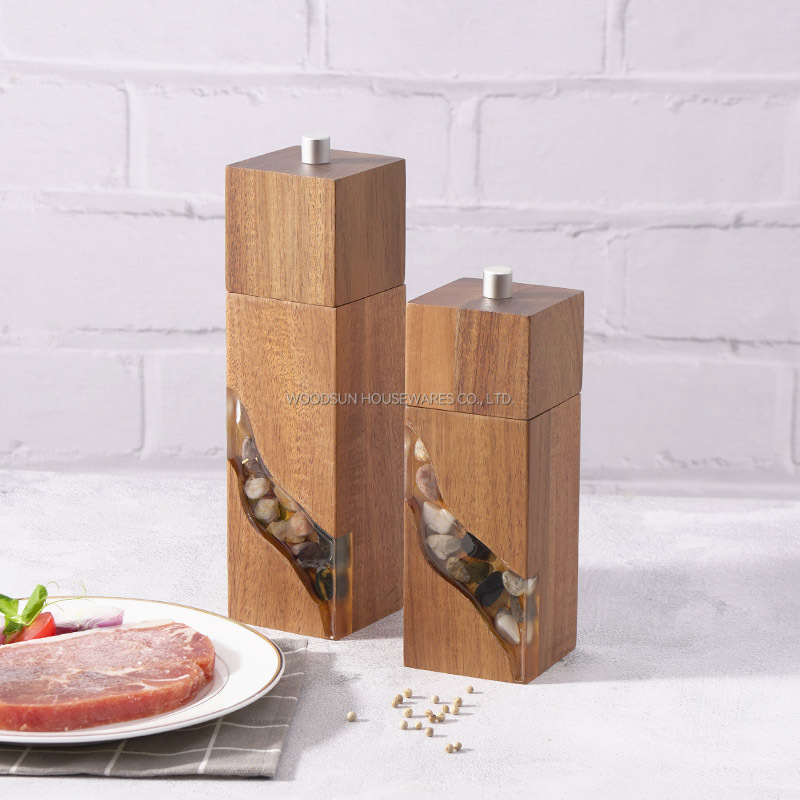 Woodsun Custom Manufacturer Wooden Acacia Salt And Pepper Grinder Set