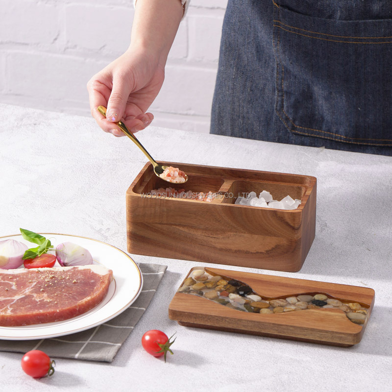 Woodsun Custom Manufacturer Grids Design Sugar Salt Spice Wooden Canisters With Spoon 2025