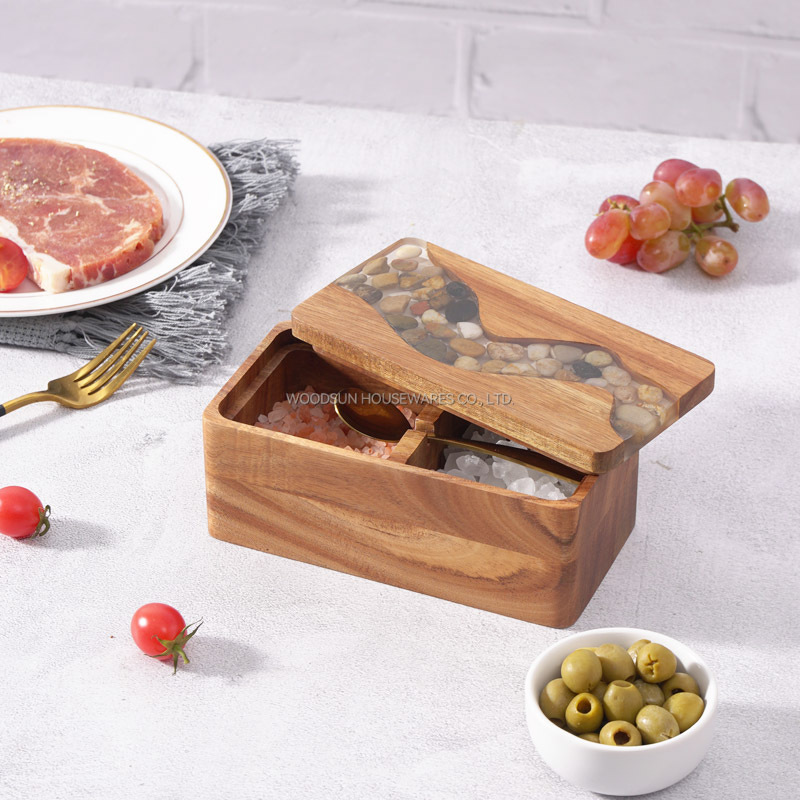 Woodsun Custom Manufacturer Grids Design Sugar Salt Spice Wooden Canisters With Spoon 2025