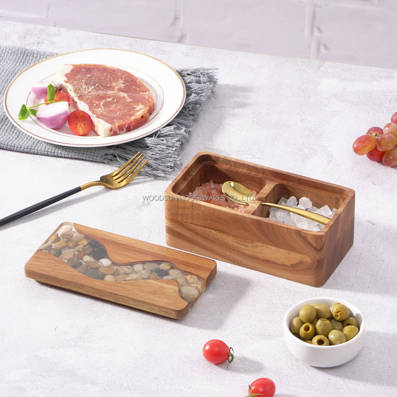 Woodsun Custom Manufacturer Grids Design Sugar Salt Spice Wooden Canisters With Spoon 2025