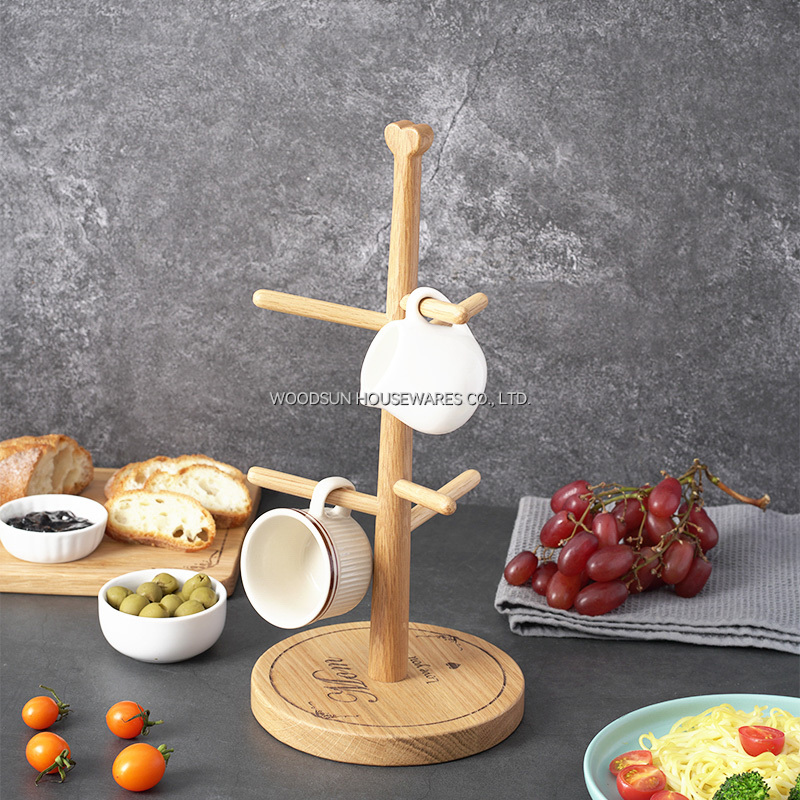 Woodsun Wooden Custom Hanging Coffee Cup Rack Mug Tree