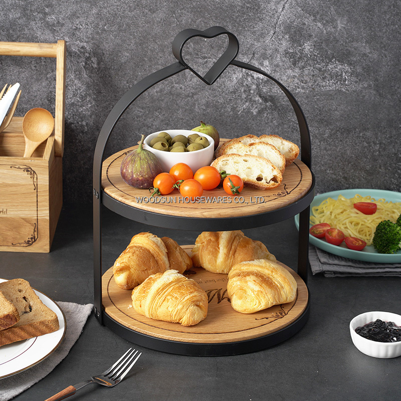 Woodsun 2025 Serving Two Layers Cake Stand Rack Wooden Plate