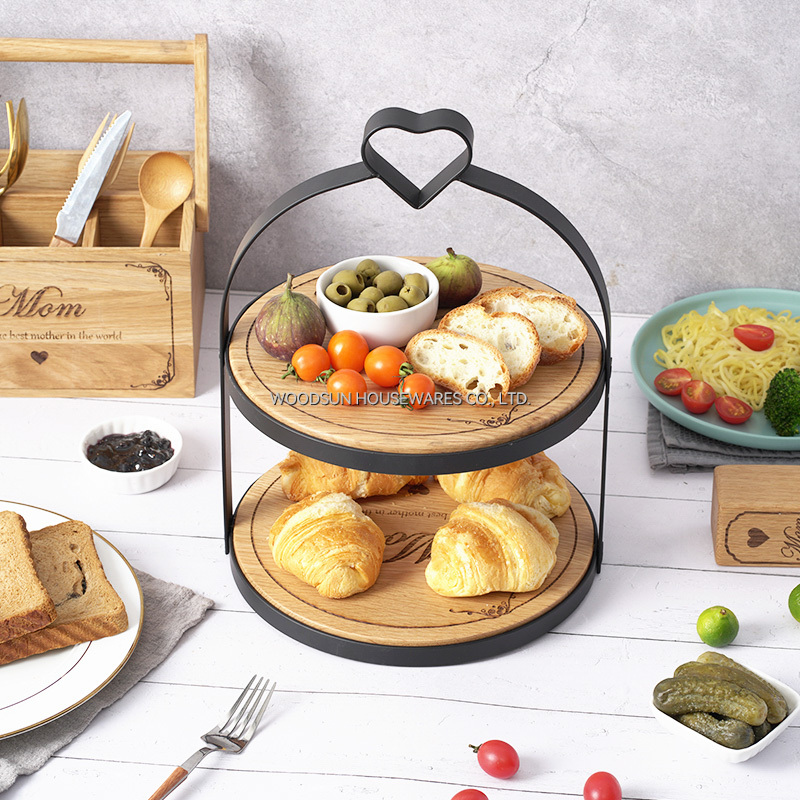 Woodsun 2025 Serving Two Layers Cake Stand Rack Wooden Plate