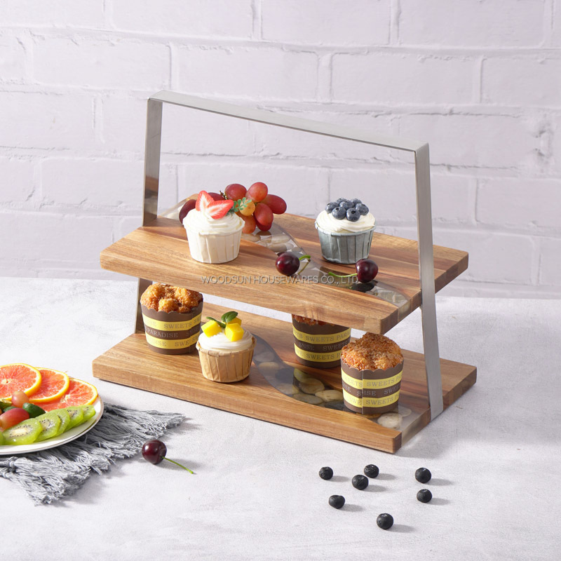 Woodsun Wood Cupcake Stand 2 Tiered round Serving Tray Desserts and Appetizer Display Riser