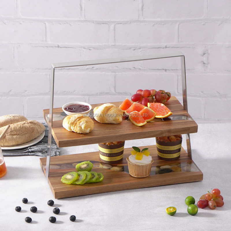 Woodsun Wood Cupcake Stand 2 Tiered round Serving Tray Desserts and Appetizer Display Riser