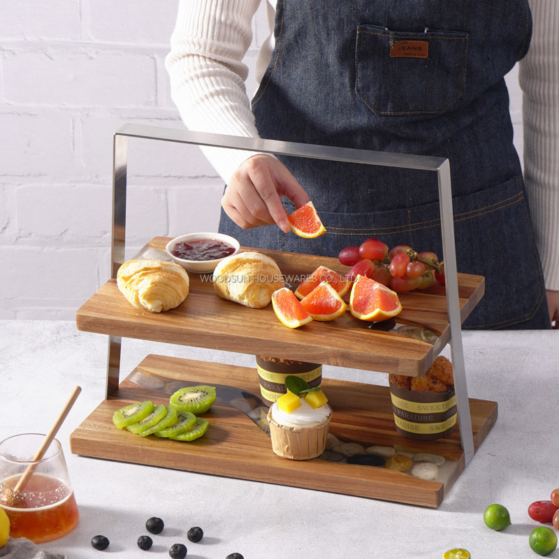 Woodsun Wood Cupcake Stand 2 Tiered round Serving Tray Desserts and Appetizer Display Riser