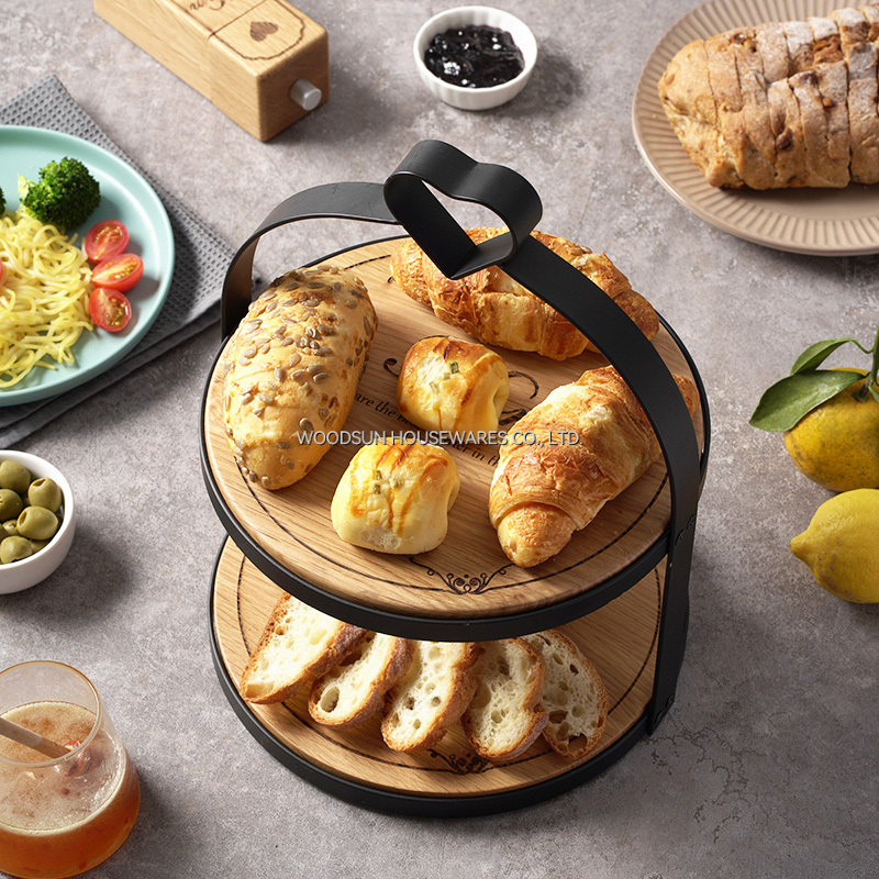 Woodsun 2025 Serving Two Layers Cake Stand Rack Wooden Plate