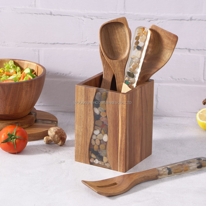 Woodsun Custom Logo Wooden Utensil Holders For Kitchen