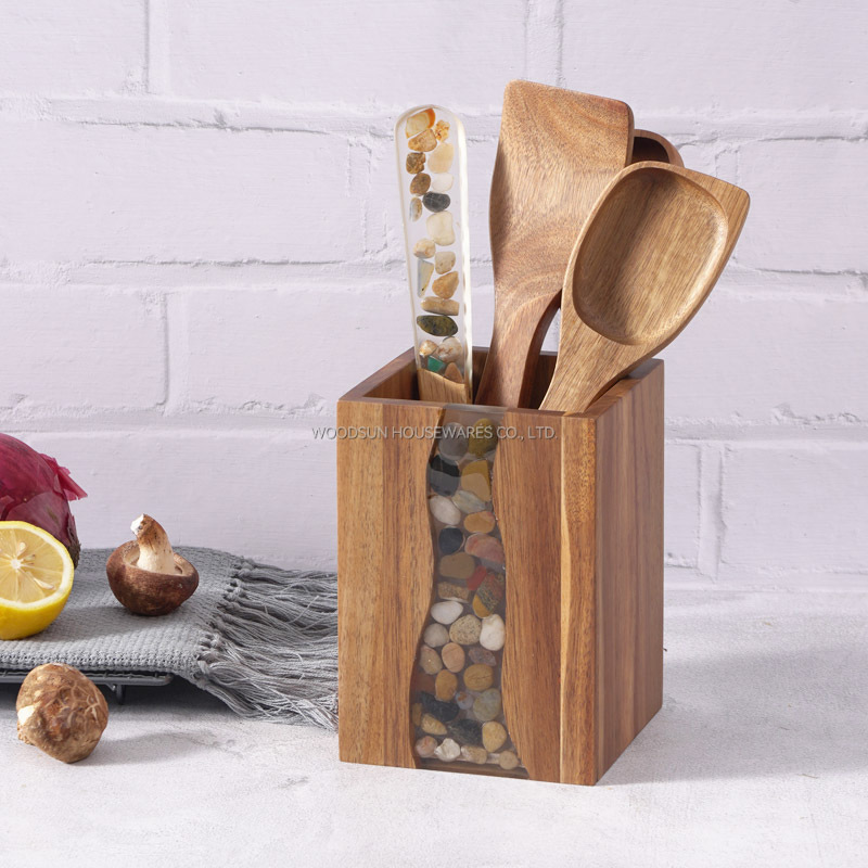 Woodsun Custom Logo Wooden Utensil Holders For Kitchen