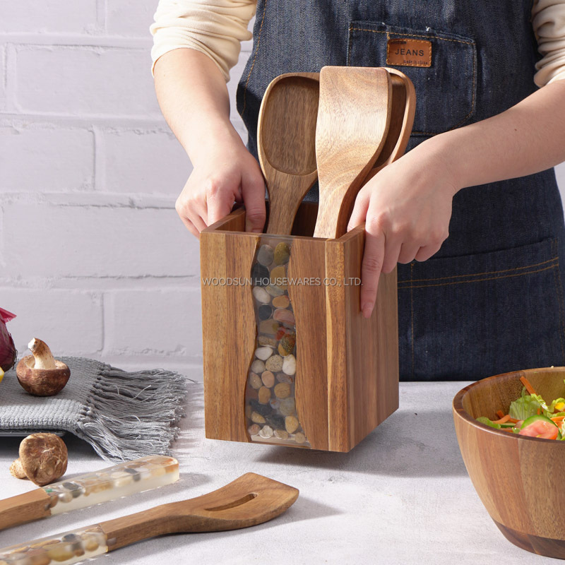 Woodsun Custom Logo Wooden Utensil Holders For Kitchen