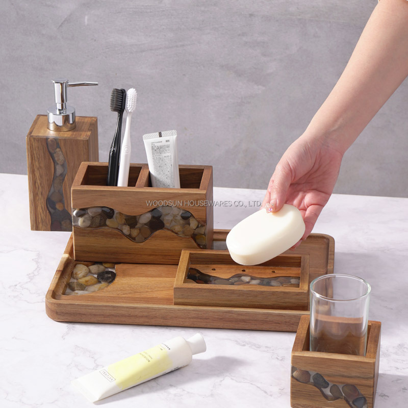 Woodsun Manufacturer Wooden Storage Bathroom Products Bathroom Accessory Set