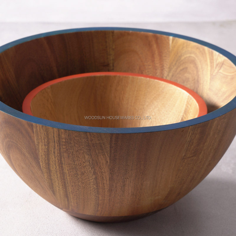 Woodsun Professional Supplier 2025 Acacia Wood Fruit Salad Bowl