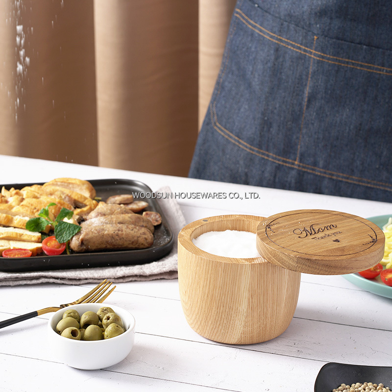 Woodsun Gift Mother's Day Salt Box Wooden Canisters Spice Canisters