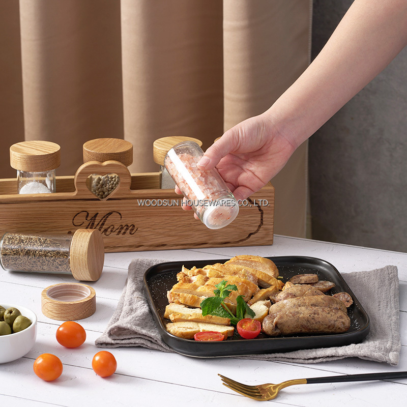 Woodsun Glass Salt and Pepper Rack Spice Bottle 2025 Gift