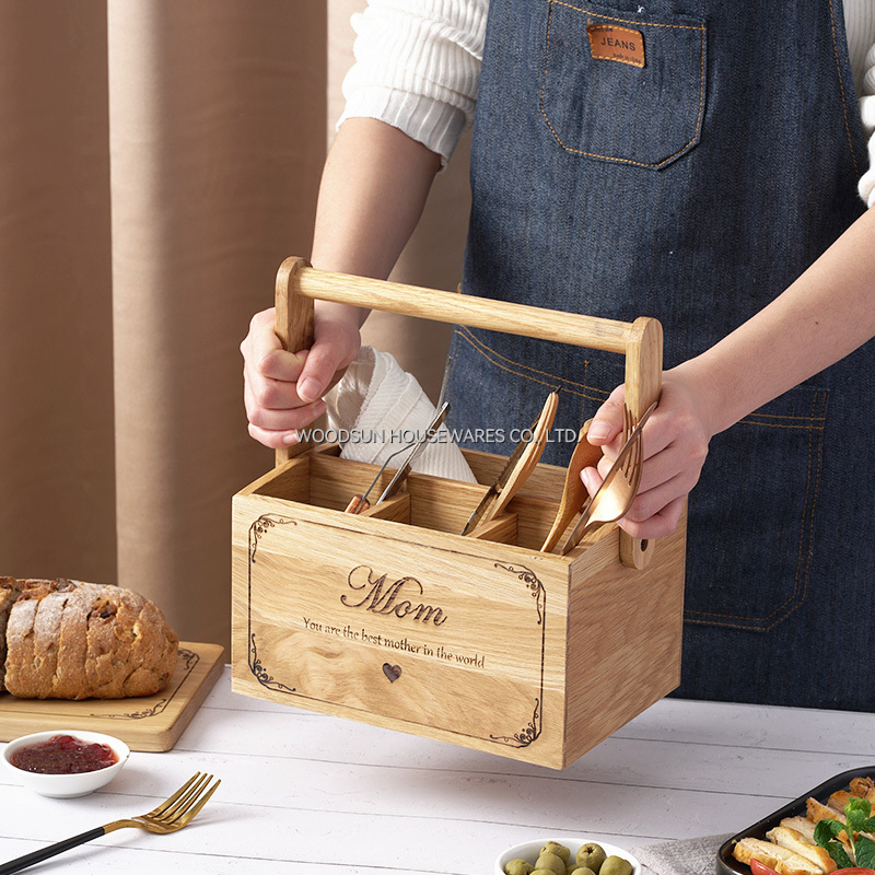 Woodsun Cutlery Drink Food Kitchen Storage Wood Gift Basket Wooden Handle
