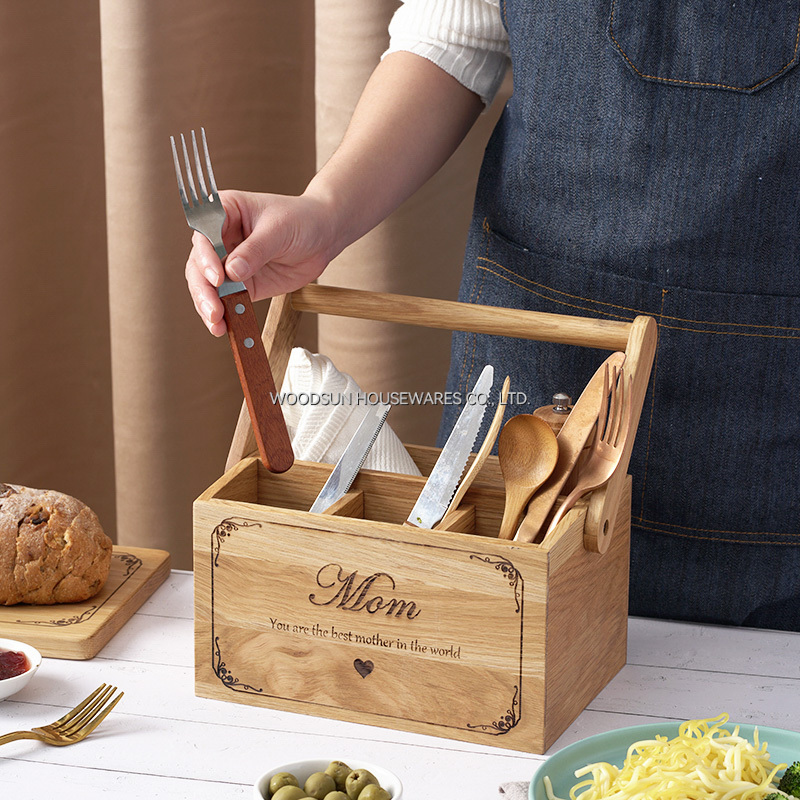 Woodsun Cutlery Drink Food Kitchen Storage Wood Gift Basket Wooden Handle